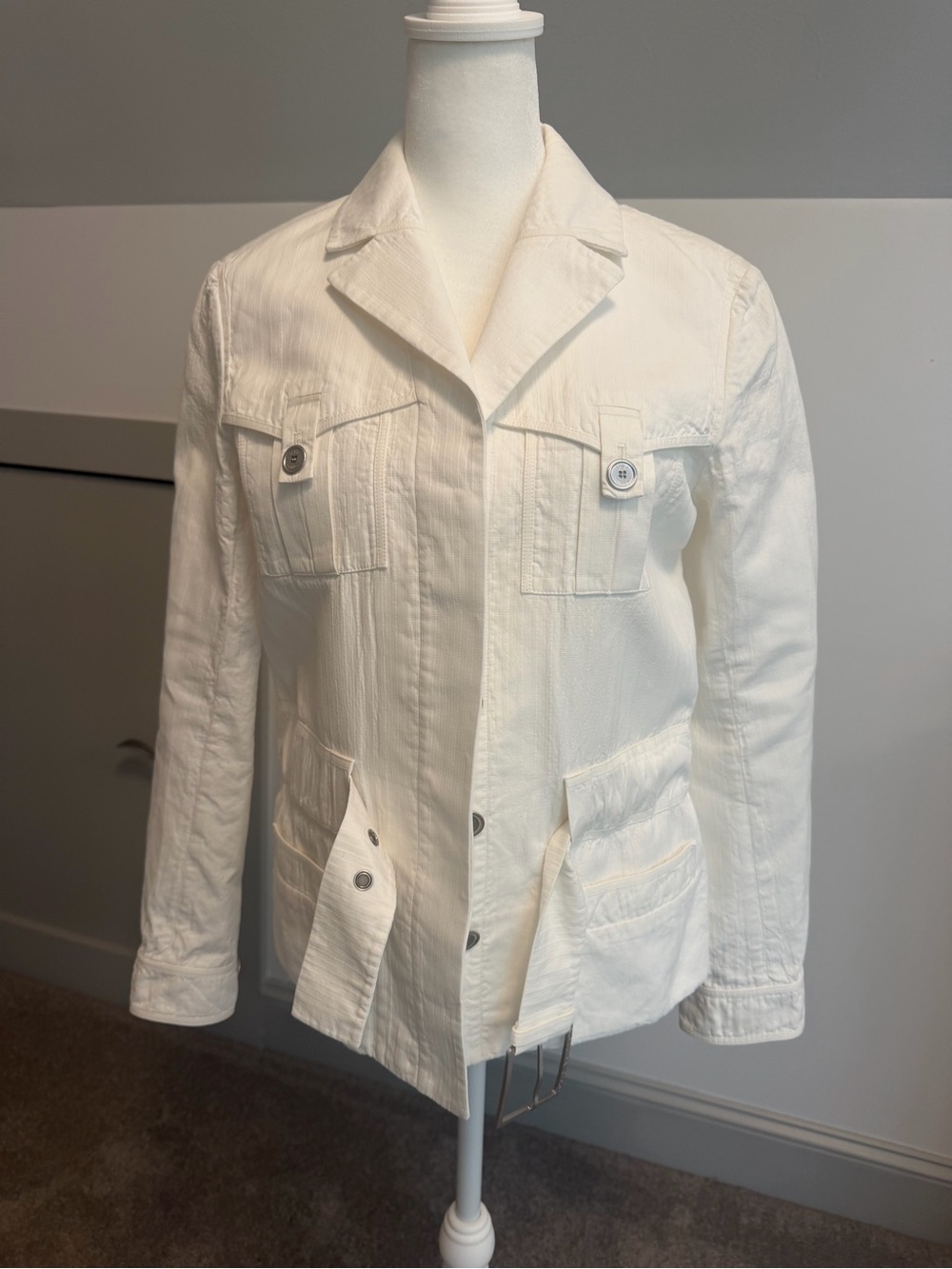 Vintage Louis Vuitton White Utility Jacket with Button Flap Pockets Sz 40/8